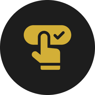 Hand pressing button with check mark.