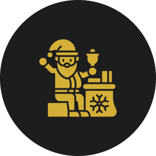 Santa with gifts and bell icon.