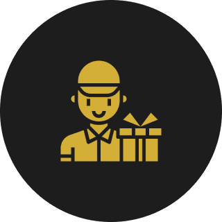 Delivery person icon with gift box.