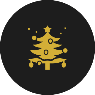 Golden Christmas tree icon on black background.